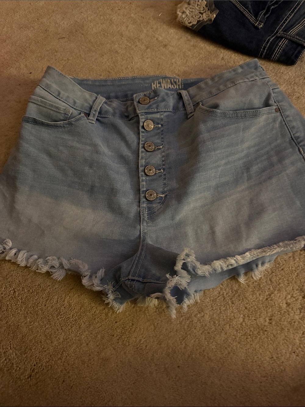 Rewash Light Blue Button-Fly Frayed Denim Shorts